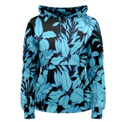 Blue Winter Tropical Floral Watercolor Women s Pullover Hoodie