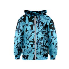 Blue Winter Tropical Floral Watercolor Kids  Zipper Hoodie