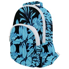 Blue Winter Tropical Floral Watercolor Rounded Multi Pocket Backpack