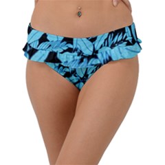 Blue Winter Tropical Floral Watercolor Frill Bikini Bottom