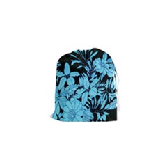 Blue Winter Tropical Floral Watercolor Drawstring Pouch (xs)