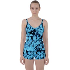 Blue Winter Tropical Floral Watercolor Tie Front Two Piece Tankini by dressshop