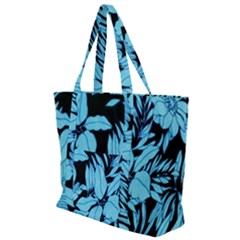 Blue Winter Tropical Floral Watercolor Zip Up Canvas Bag by dressshop