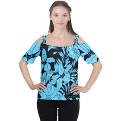 Blue Winter Tropical Floral Watercolor Cutout Shoulder Tee