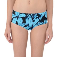Blue Winter Tropical Floral Watercolor Mid-waist Bikini Bottoms by dressshop