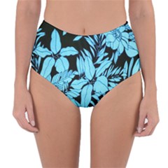 Blue Winter Tropical Floral Watercolor Reversible High-waist Bikini Bottoms by dressshop