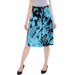 Blue Winter Tropical Floral Watercolor Midi Beach Skirt