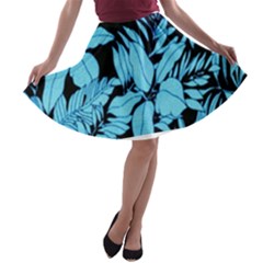 Blue Winter Tropical Floral Watercolor A-line Skater Skirt