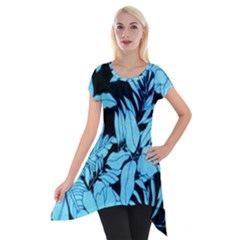 Blue Winter Tropical Floral Watercolor Short Sleeve Side Drop Tunic by dressshop