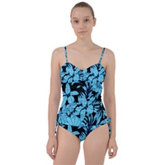 Blue Winter Tropical Floral Watercolor Sweetheart Tankini Set by dressshop