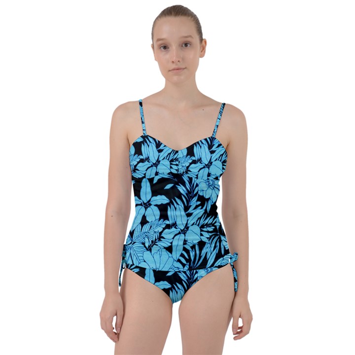 Blue Winter Tropical Floral Watercolor Sweetheart Tankini Set