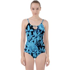 Blue Winter Tropical Floral Watercolor Cut Out Top Tankini Set by dressshop