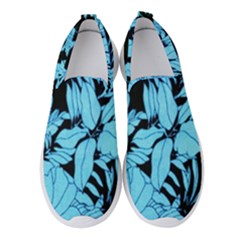 Blue Winter Tropical Floral Watercolor Women s Slip On Sneakers