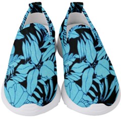 Blue Winter Tropical Floral Watercolor Kids  Slip On Sneakers