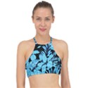 Blue Winter Tropical Floral Watercolor Racer Front Bikini Top View1