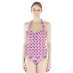 Patchwork Heart Pink Halter Swimsuit by snowwhitegirl