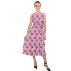 Patchwork Heart Pink Midi Tie-back Chiffon Dress by snowwhitegirl