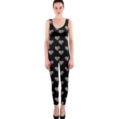 Patchwork Heart Black One Piece Catsuit