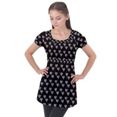 Patchwork Heart Black Puff Sleeve Tunic Top by snowwhitegirl