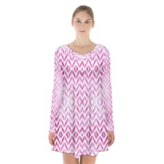 Chevrons Abstrait Rose Long Sleeve Velvet V-neck Dress by kcreatif