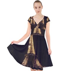 Tour Eiffel Paris Nuit Cap Sleeve Front Wrap Midi Dress by kcreatif