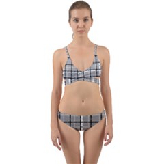 Pattern Carreaux Noir/gris Wrap Around Bikini Set by kcreatif