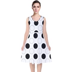 Background Dot Pattern V-neck Midi Sleeveless Dress 