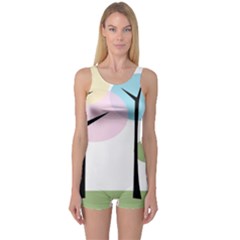 Forest Trees Nature Plants One Piece Boyleg Swimsuit