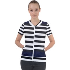 Bandes Noir/bleu Marine Short Sleeve Zip Up Jacket by kcreatif