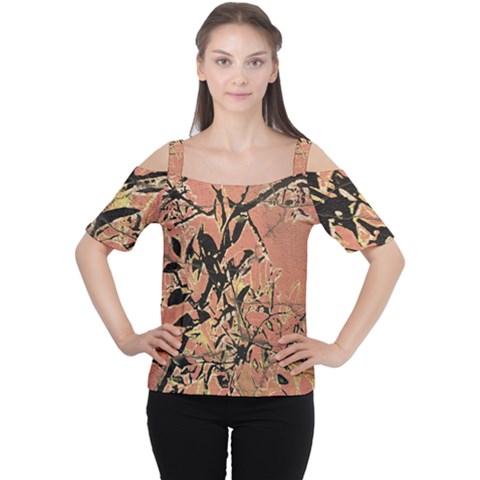 Floral Grungy Style Artwork Cutout Shoulder Tee by dflcprintsclothing