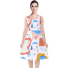 1 (1) V-Neck Midi Sleeveless Dress 