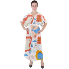 1 (1) V-Neck Boho Style Maxi Dress