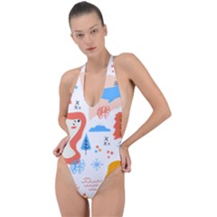 1 (1) Backless Halter One Piece Swimsuit