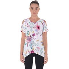 PINK FLORAL PRINT Cut Out Side Drop Tee