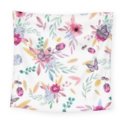 Pink Floral Print Square Tapestry (large)