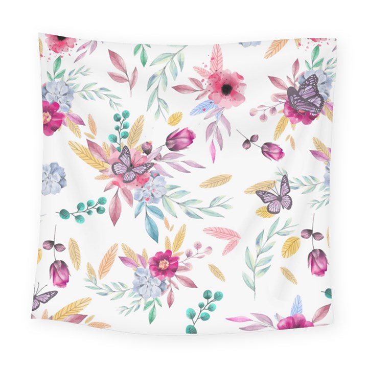 PINK FLORAL PRINT Square Tapestry (Large)