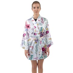 PINK FLORAL PRINT Long Sleeve Satin Kimono