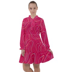 Pink Golden Lines All Frills Chiffon Dress by designsbymallika