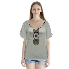 One Island Two Horizons For One Woman V-neck Flutter Sleeve Top by pepitasart