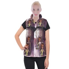 Little Fairy On A Swing With Dragonfly In The Night Women s Button Up Vest by FantasyWorld7