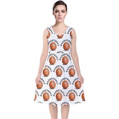 Orange Basketballs V-neck Midi Sleeveless Dress 