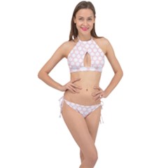 Pink And White Polka Dots Cross Front Halter Bikini Set by mccallacoulture