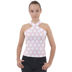 Pink And White Polka Dots Cross Neck Velour Top by mccallacoulture