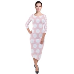 Pink And White Polka Dots Quarter Sleeve Midi Velour Bodycon Dress by mccallacoulture