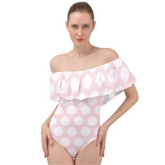 Pink And White Polka Dots Off Shoulder Velour Bodysuit  by mccallacoulture