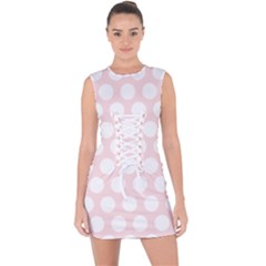 Pink And White Polka Dots Lace Up Front Bodycon Dress by mccallacoulture