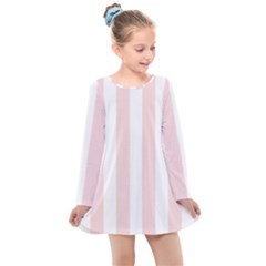 Pastel Pink Stripes Kids  Long Sleeve Dress by mccallacoulture