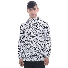 Black And White Swirls Men s Front Pocket Pullover Windbreaker by mccallacoulture