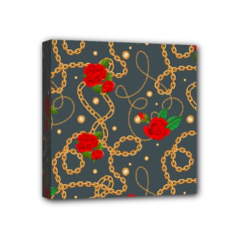 Golden Chain Pattern With Roses Mini Canvas 4  X 4  (stretched) by designsbymallika