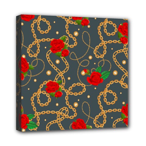 Golden Chain Pattern With Roses Mini Canvas 8  X 8  (stretched) by designsbymallika